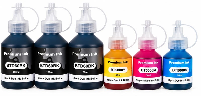 NexNova Ink BTD60 BT5000 for Brother 6-Pack BK C M Y for DCP T300 T510W T710W MFC T810W T910DW HL T4000DW DCP T310 T510W T710W T4500DW (6, Black*3 Cyan Magenta Yellow) - Image 1