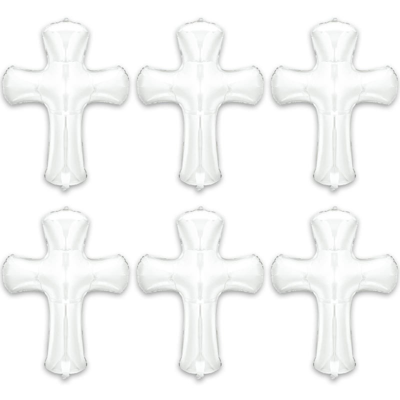 Lewtemi 6 Pcs 34 Inch Cross Shape Balloon Jumbo Baptism Balloons Christmas Large Memorial Balloons Communion Christening Religious Foil Balloon Foil Party Balloon for Xmas Home Outdoor Decorations Silver 