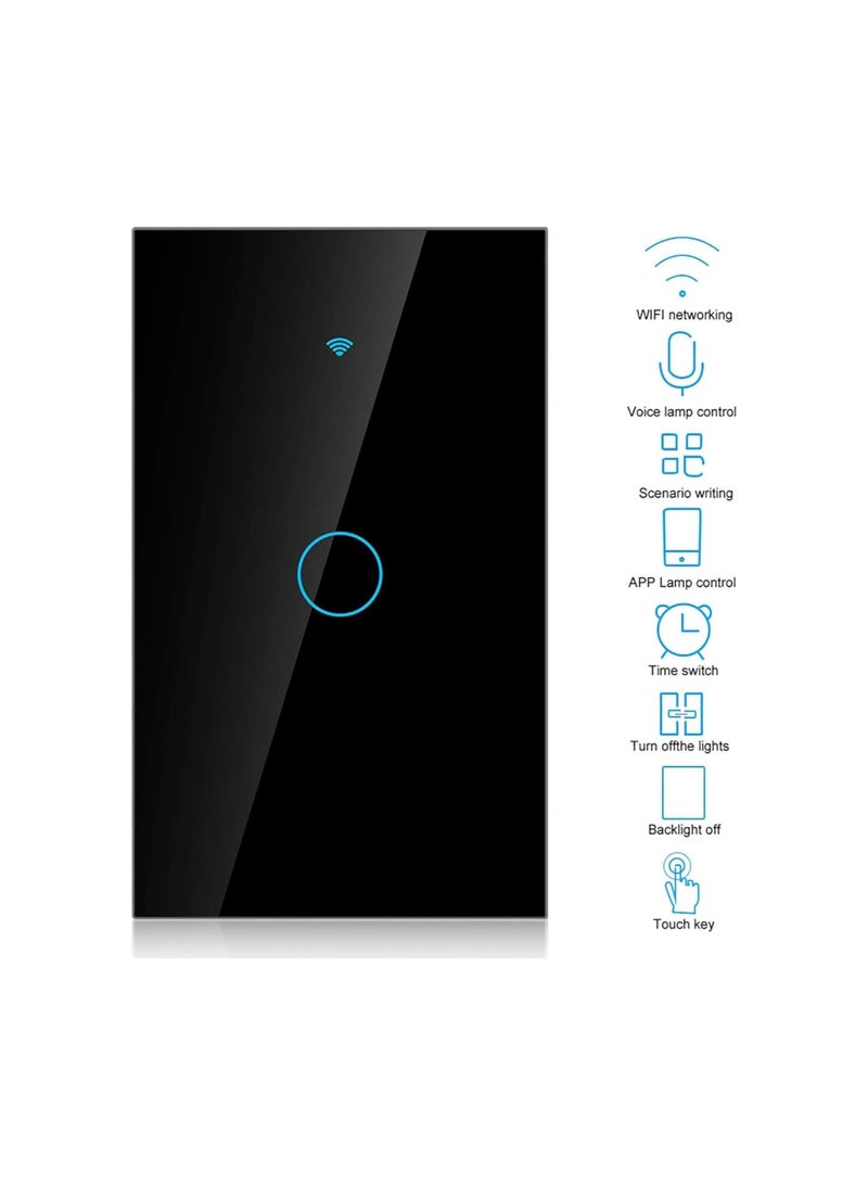 Wi-Fi Wall Switch, WiFi Remote Control Switch WiFi Touch Screen Switch Single Circle for Alexa for 1‑Way AC 90‑250V (Black)  - Image 2