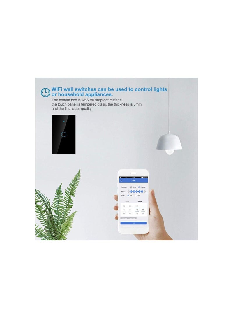 Wi-Fi Wall Switch, WiFi Remote Control Switch WiFi Touch Screen Switch Single Circle for Alexa for 1‑Way AC 90‑250V (Black)  - Image 4