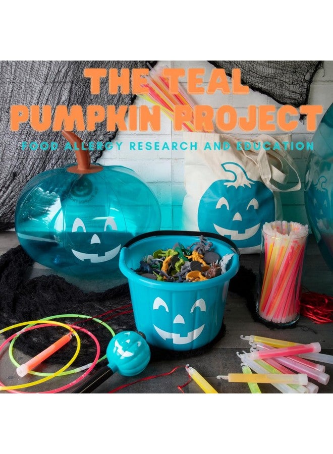 SCS Direct Teal Pumpkin Halloween Trick or Treat Bucket 8.5 in (1 Pack)-Official Teal Pumpkin Project Allergy-Friendly Candy Pail Accessory and Party Decoration Supplies, Haunted House Plastic Bowl w Handle - Image 2