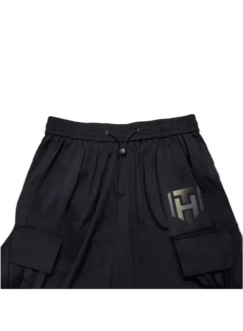 Huitich Women’s Black Retro Wide-Leg Workwear Pants – High Waist-Black | Size L  - Image 2