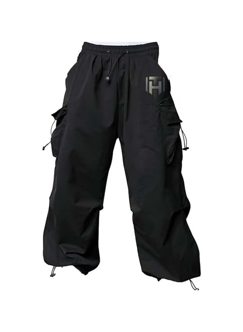 Huitich Women’s Black Retro Wide-Leg Workwear Pants – High Waist-Black | Size L  - Image 1