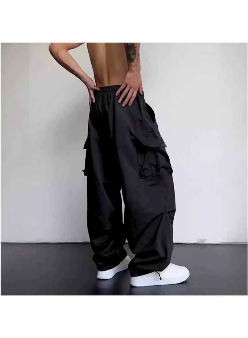 Huitich Women’s Black Retro Wide-Leg Workwear Pants – High Waist-Black | Size L  - Image 4