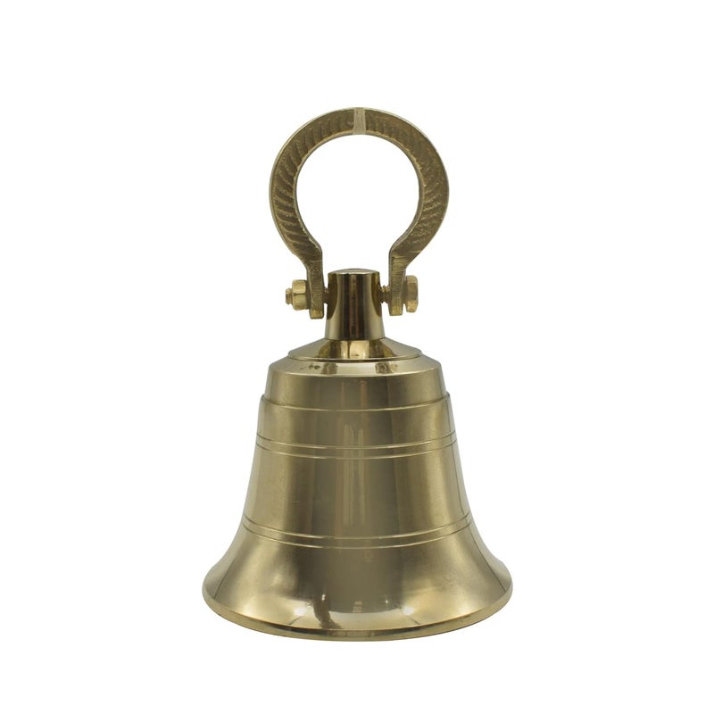 Puja N Pujari Brass Hanging Bell Solid Bell with Deep Sound Antique Style Home Decor for Wall Door Mandir Temple Pooja 5 inch Height  - Image 1