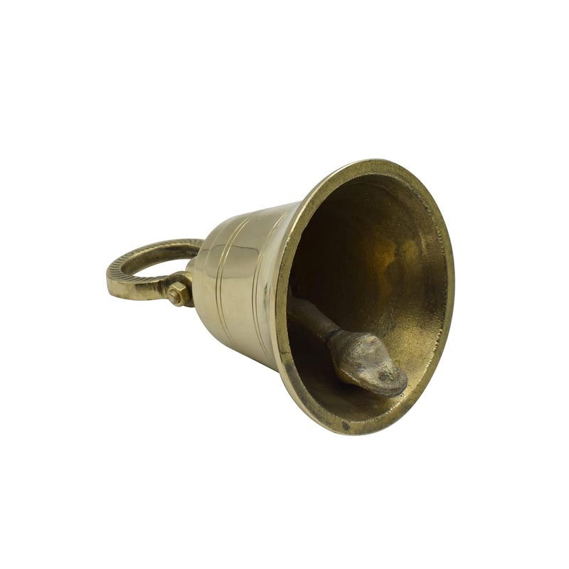 Puja N Pujari Brass Hanging Bell Solid Bell with Deep Sound Antique Style Home Decor for Wall Door Mandir Temple Pooja 5 inch Height  - Image 2