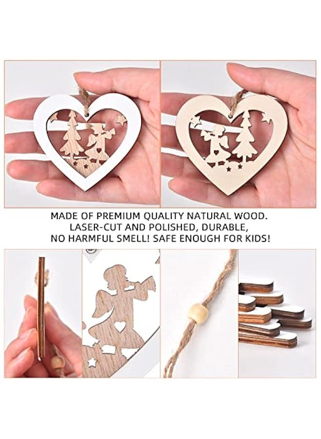 Christmas Tree Ornaments Set of 24 Wooden Craved Hanging Craft Decorations for Winter Wonderland, 3D Rustic Farmhouse Christmas Ornaments Holiday Decor for Christmas Tree Home Office (White) - Image 3
