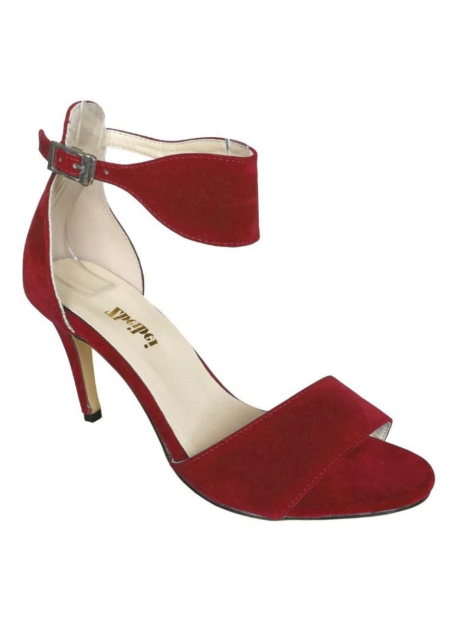 Loquat New summer suede simple open-toe stiletto high-heel shoes 8cm Red  - Image 1