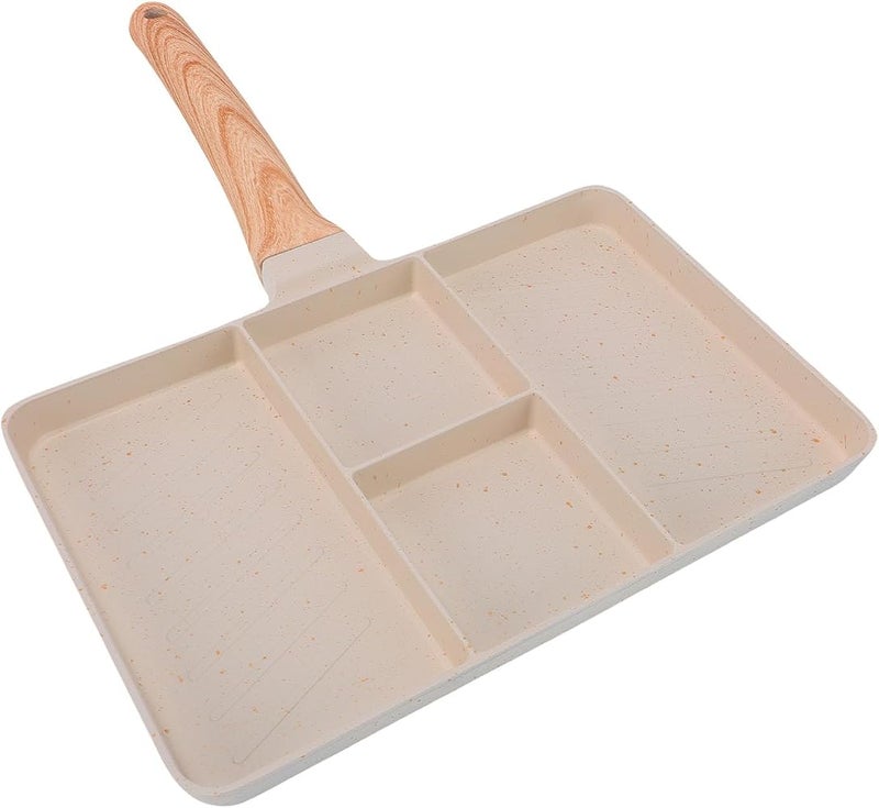 Bewinner Nonstick Divided Grill Pan 4 Section Breakfast Pan for Egg Steak, Versatile Griddle with Maifan Stone Coating, Easy Clean Divided Skillet, Even Heat Distribution, 10.6x14.6in - Image 2