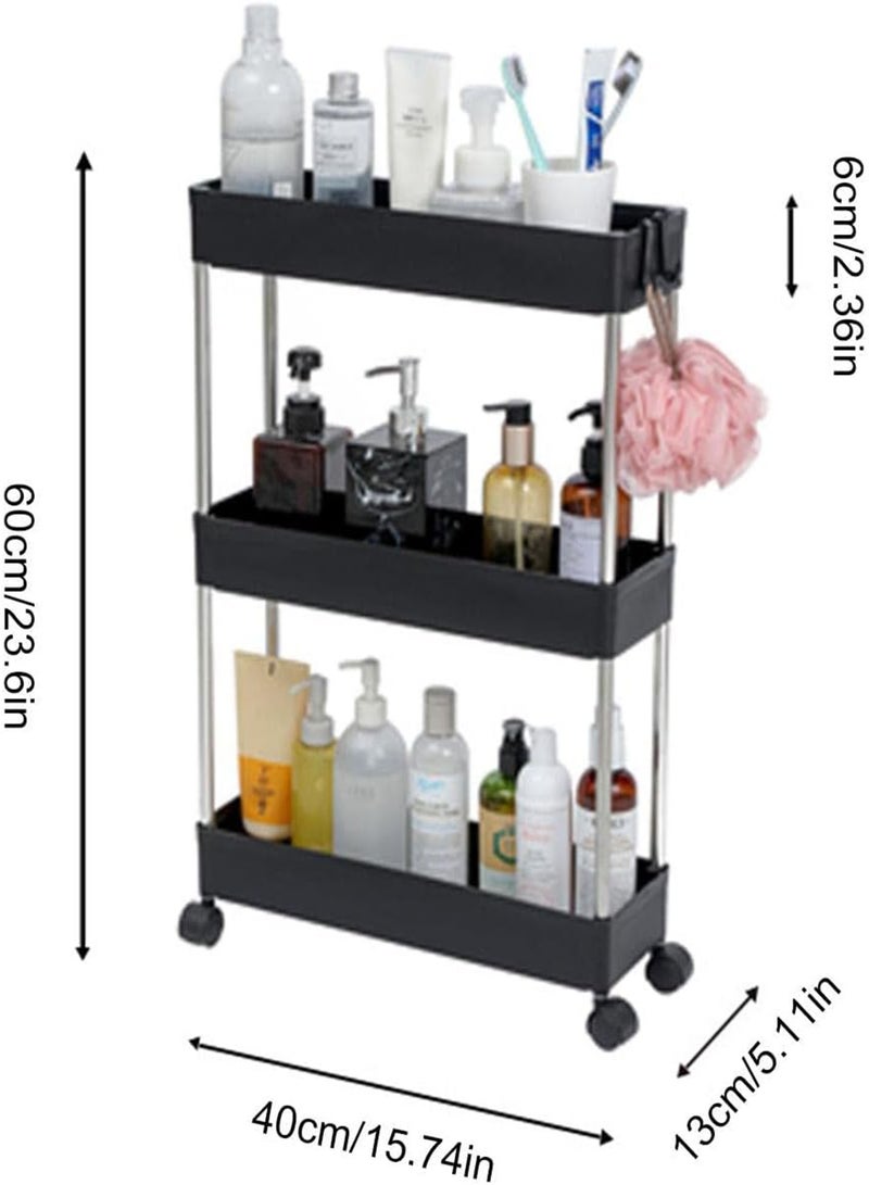 GGOOT 3 Tier Rolling Cart, Bathroom Rolling Utility Cart, Narrow Storage Shelves On Wheels, Slide Out Organizer For Narrow Places, Easy Assembly - Image 5