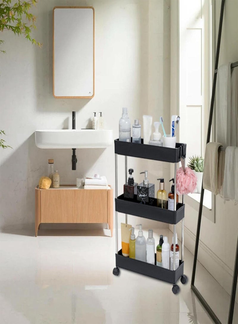 GGOOT 3 Tier Rolling Cart, Bathroom Rolling Utility Cart, Narrow Storage Shelves On Wheels, Slide Out Organizer For Narrow Places, Easy Assembly - Image 3