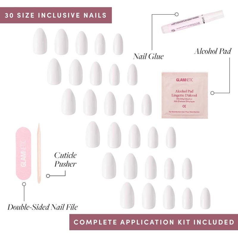 Glamnetic Press On Nails - Angel | Opaque White Short Almond Nails, Salon Quality | 12 Sizes - 24 Nail Kit - Image 4