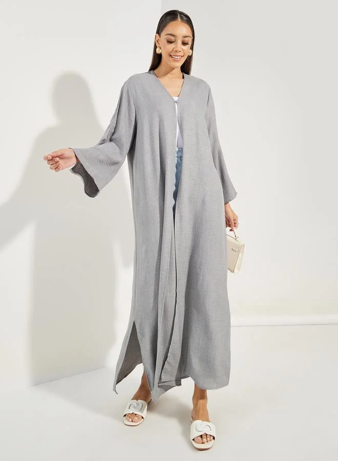 Styli Denim Look Abaya with Slit Sleeve Detail