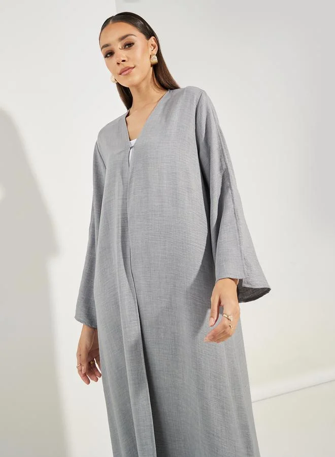 Styli Denim Look Abaya with Slit Sleeve Detail