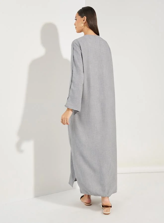 Styli Denim Look Abaya with Slit Sleeve Detail