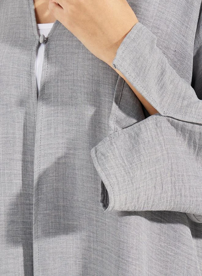 Styli Denim Look Abaya with Slit Sleeve Detail
