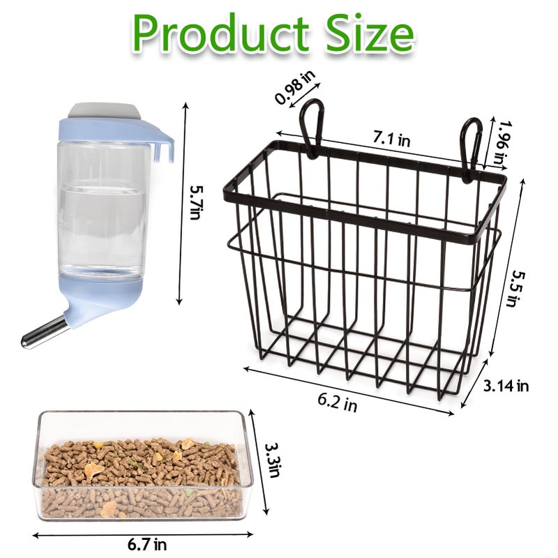 S SANGLE SOPFFY SANGLE SOPFFY Rabbit hay Feeder Small Animal Feeding Set with 350ml Water Bottle, Hay Rack, Pellet Dish for Guinea Pigs, Chinchillas, Bunny- Multifunctional Pellet Food Bowl Dispenser - Image 2