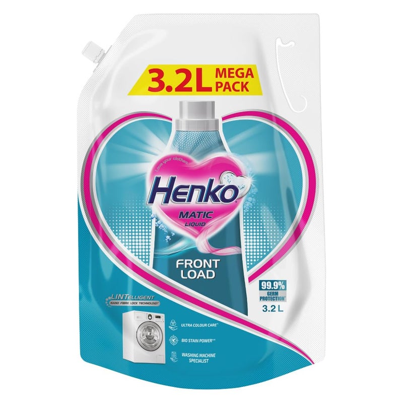 Henko Matic Front Load Liquid Detergent - 3.2L Refill Pouch with Nano Fiber Lock Technology, 99.9% Germ Protection, Bio Stain Power & Ultra Color Care which maintains the Newness, Color & Shine - Image 5