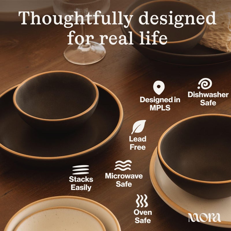 MORA Medium Dishes Set of 4, 30oz Ceramic Pottery Pasta Plate/Wide Bowls - Microwave, Oven and Dishwasher Safe - Harvest - Image 4