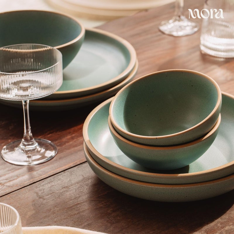 MORA Medium Dishes Set of 4, 30oz Ceramic Pottery Pasta Plate/Wide Bowls - Microwave, Oven and Dishwasher Safe - Harvest - Image 5