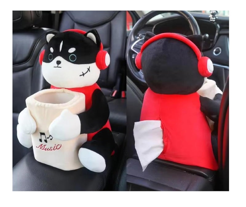 AUGEN Multifunctional Creative Car Tissue Box Car Trash Can Tissue Box 2-in-1 Plush Toy Car Interior Accessories (Red) - Image 1