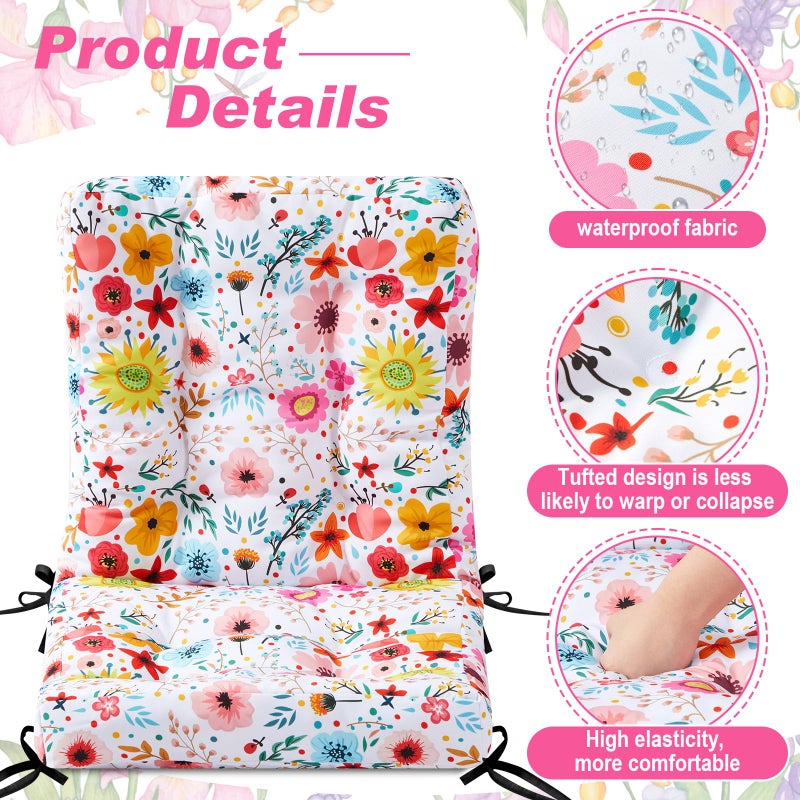Hoteam 4 Set Outdoor Patio Chair Cushions 20 x 42 in Deep Seat Waterproof Patio Cushions Set for Furniture Replacement Removable Seat and Back (Watercolor Flowers) - Image 4