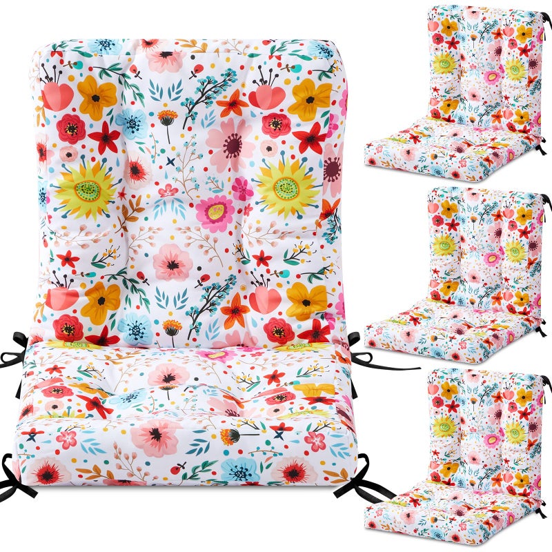 Hoteam 4 Set Outdoor Patio Chair Cushions 20 x 42 in Deep Seat Waterproof Patio Cushions Set for Furniture Replacement Removable Seat and Back (Watercolor Flowers) - Image 1