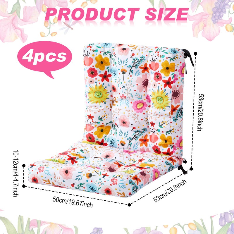 Hoteam 4 Set Outdoor Patio Chair Cushions 20 x 42 in Deep Seat Waterproof Patio Cushions Set for Furniture Replacement Removable Seat and Back (Watercolor Flowers) - Image 2