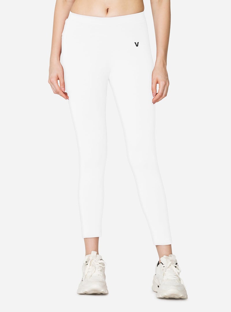 VSTAR PL02 Women Ankle Length Stretchable Slim Fit Leggings with Secured Side Pocket | Moisture-Wicking | Soft Waistband & Cotton-Elastane Fabric | XXL | White - Image 5