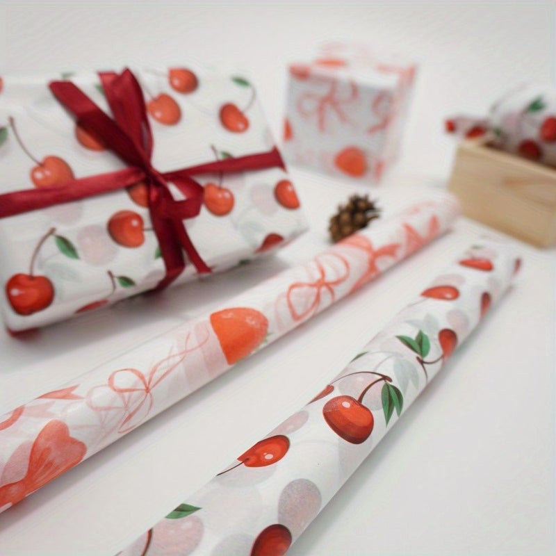 Red Strawberry Cherry Tissue Paper 20 Sheets For Gift Decoration Bouquet Packaging - Image 1