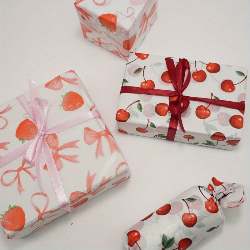 Red Strawberry Cherry Tissue Paper 20 Sheets For Gift Decoration Bouquet Packaging - Image 4