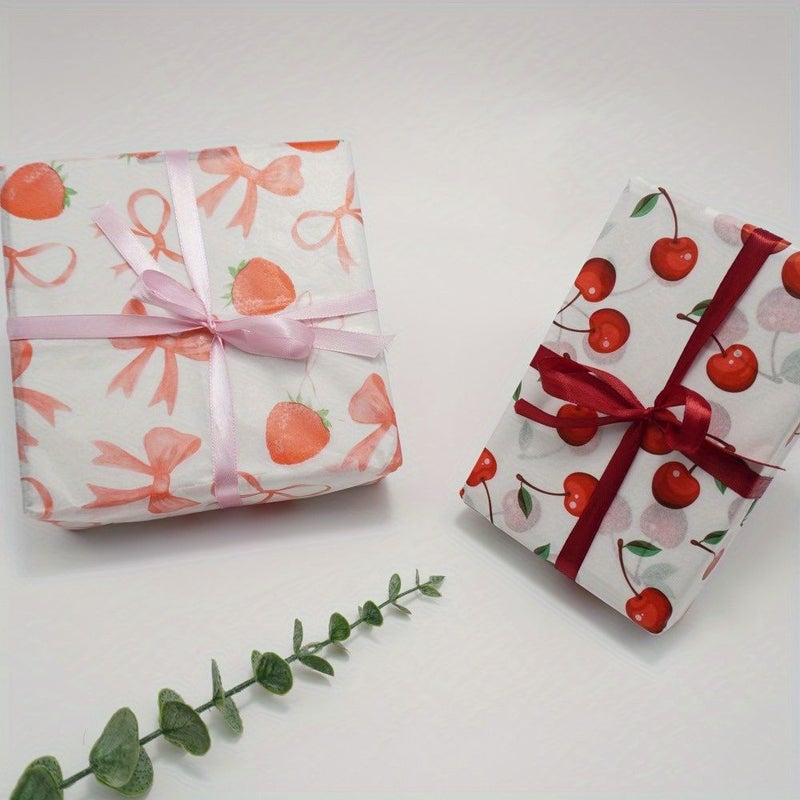 Red Strawberry Cherry Tissue Paper 20 Sheets For Gift Decoration Bouquet Packaging - Image 2