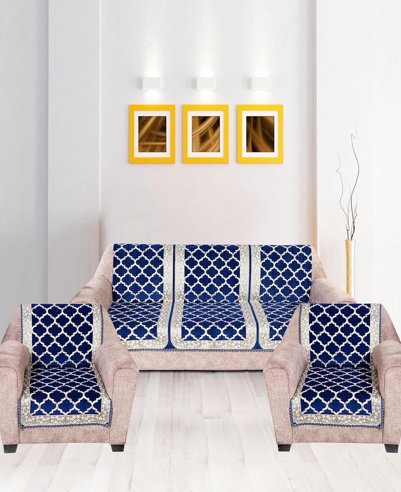 Nendle Modern Velvet Sofa Covers 3 Seater and 2 Seater Combined Sofa Seat and Back CoverAntiSlip Sofa Covers for Living Room Navy Blue Pack of 3 - Image 1
