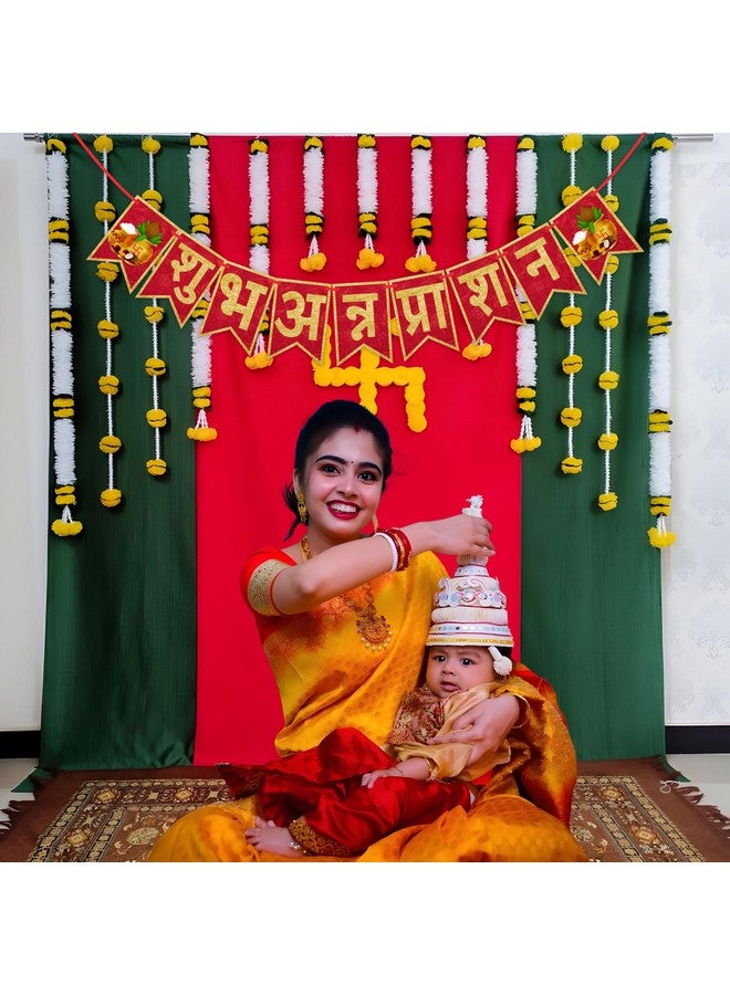 WOBBOX Annaprashan Bunting Banner Hindi Font "Shubh Annaprashan" Red & Golden Color Font, Annaprashan Decoration Item - Image 5
