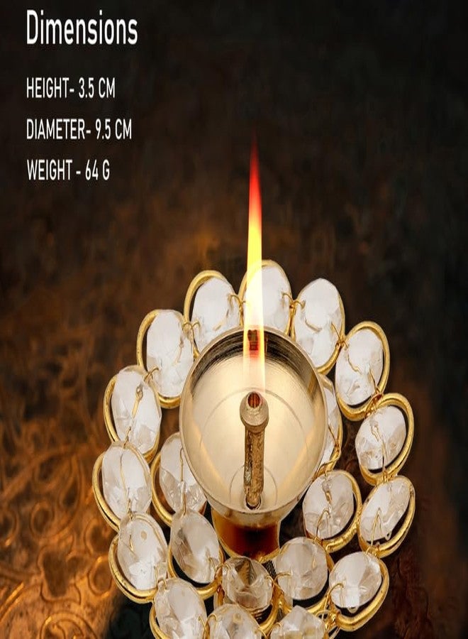 Zenith’s Decor 9.5 Inch Brass Crystal Pooja Akhand Diya Oil Lamp Round for Home Diwali Mandir Temple Decoration for Lightning Traditional Oil Lamp - Image 2