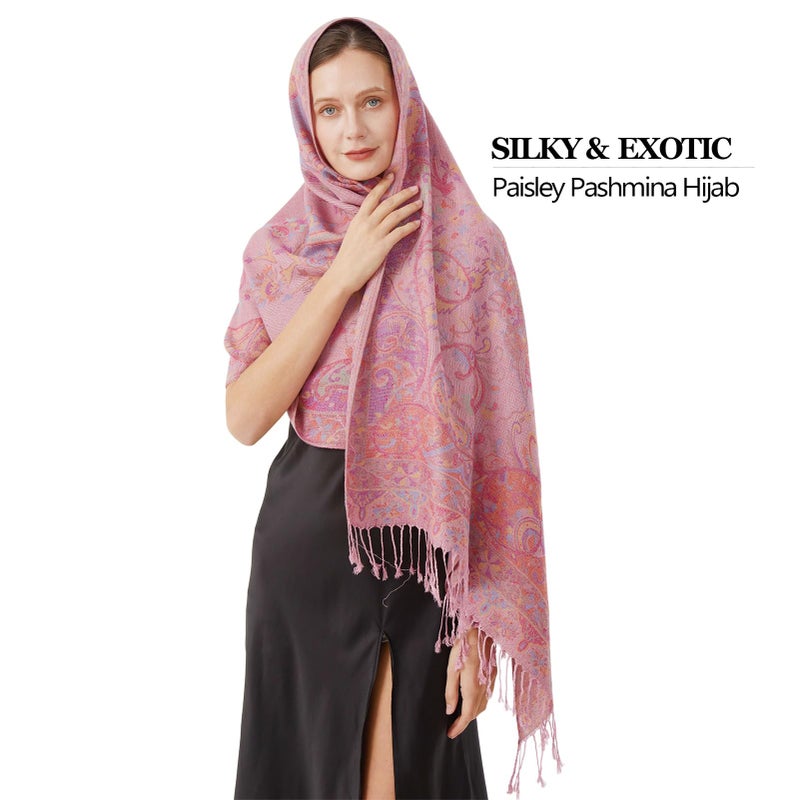 Nonakgado Pashmina Scarves for Women-Winter Soft Rose Pink Pashmina Wraps and Shawls Rave Travel Hijab Scarf (Sy1-Rose Pink) - Image 4