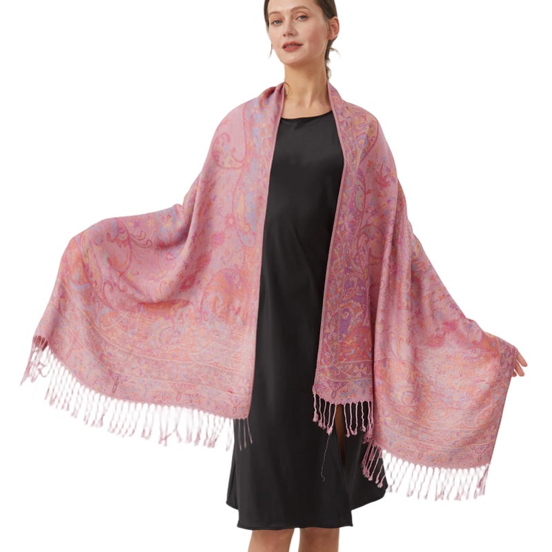 Nonakgado Pashmina Scarves for Women-Winter Soft Rose Pink Pashmina Wraps and Shawls Rave Travel Hijab Scarf (Sy1-Rose Pink) - Image 1
