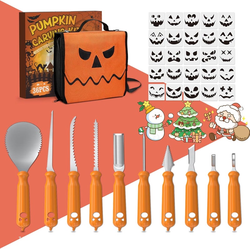 imarku Pumpkin Carving Kit, 36PCS Pumpkin Carving Tools, Professional Pumpkin Carving Knife Set with Stencils & Bag for Beginners, Sharp Pumpkin Carving Gift for Halloween Decoration Jack-O-Lanterns - Image 2