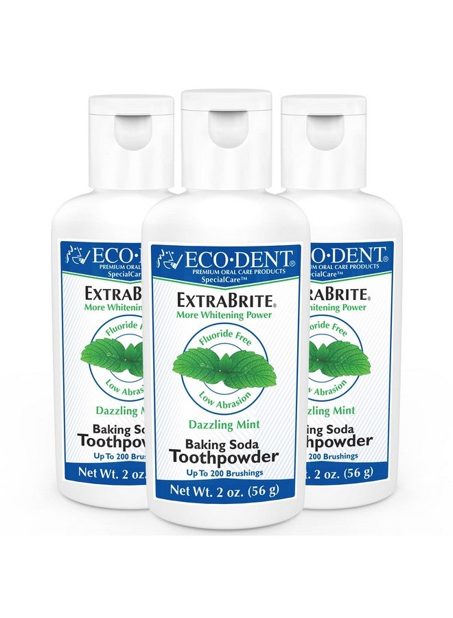 Eco-Dent مسحوق أسنان بيكربونات الصوديوم إكسترا برايت بنكهة النعناع معجون أسنان خالي من الفلورايد مسحوق أسنان خالي من SLS مع مسحوق أكسيد الكالسيوم بيروكسيد للتبييض بديل لمعجون الأسنان 2 أونصة لكل (عبوة من 3)  - Image 1