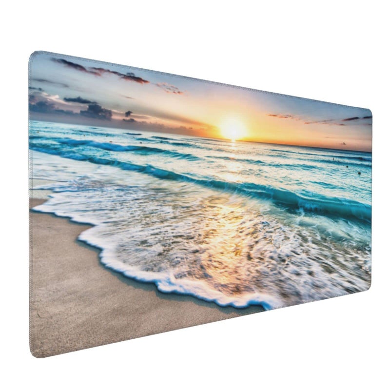 CANFLASHION Gaming Mouse Pad,Large Mouse Pads for Desk,Non-Slip Rubber Base Extended Mousepad,XXL Keyboard Mouse Mat,Stitched Edges Computer Keyboard Desk Pad,35.4x15.8inch,Beautiful Sunrise Beach - Image 1