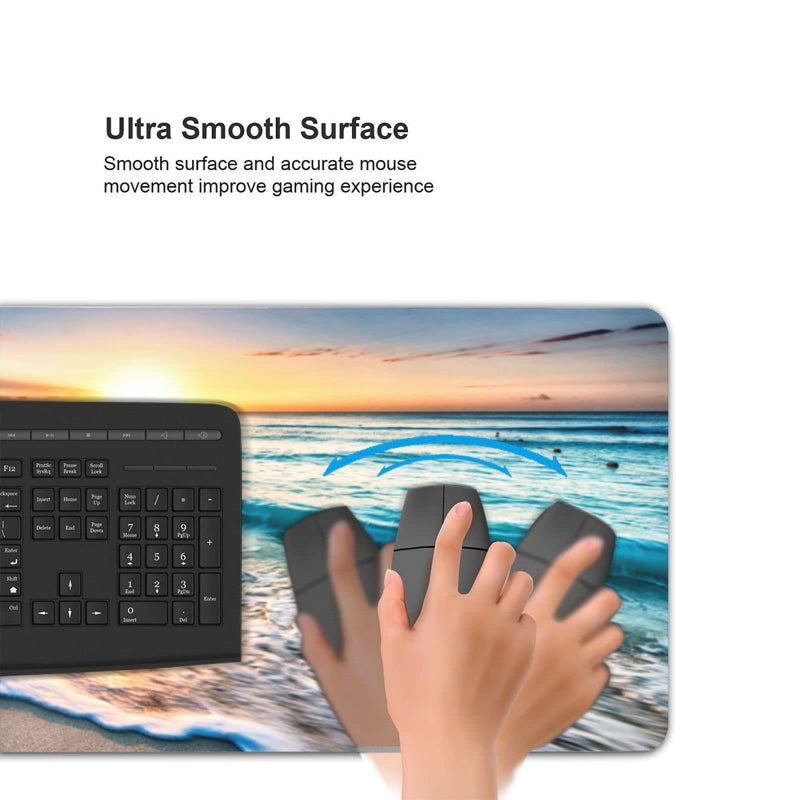 CANFLASHION Gaming Mouse Pad,Large Mouse Pads for Desk,Non-Slip Rubber Base Extended Mousepad,XXL Keyboard Mouse Mat,Stitched Edges Computer Keyboard Desk Pad,35.4x15.8inch,Beautiful Sunrise Beach - Image 3