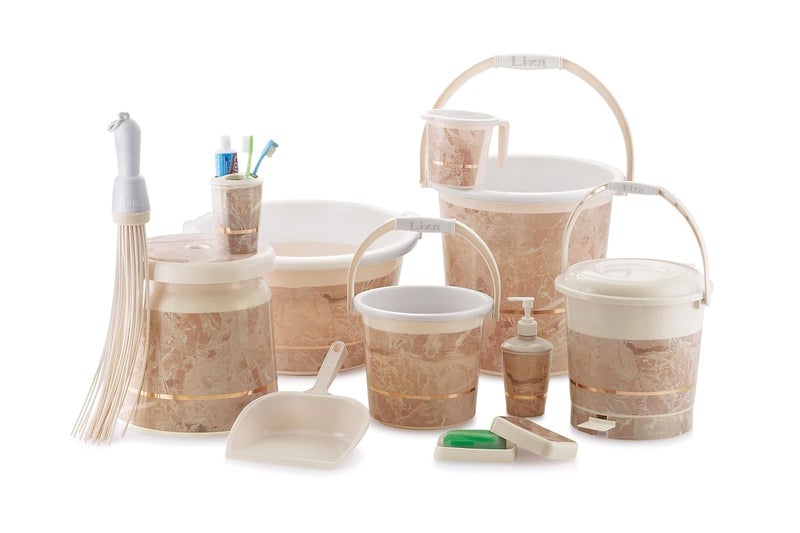 Liza Liza Orry - 11 pcs Bathroom Accessories Set Plastic Bath Set Bathroom 20 LTR. Bucket, 1 LTR. Mug Combo Set for Home Bathroom Set. (Beige) - Image 1