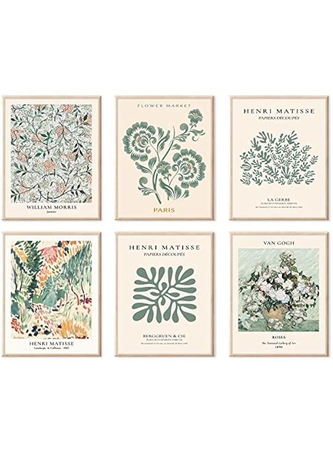 KBKBART Sage Green Wall Art Decor, Abstract Matisse Wall Art Exhibition Posters, Minimalist Flower Market Wall Art Prints, Sage Green Room Decor（8x10inch, Unframed) - Image 1