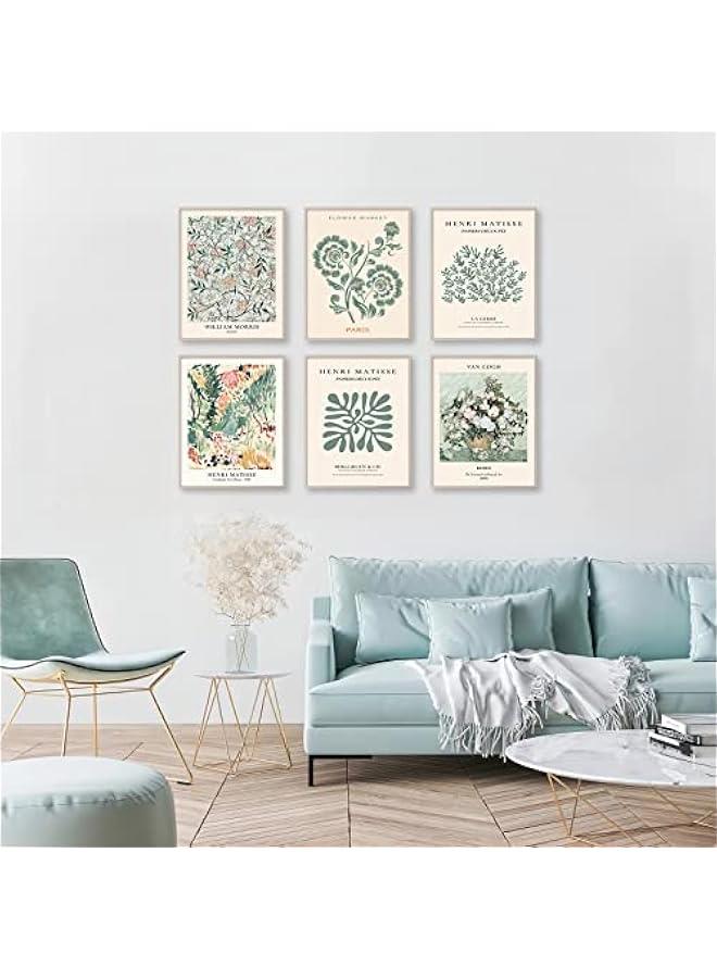 KBKBART Sage Green Wall Art Decor, Abstract Matisse Wall Art Exhibition Posters, Minimalist Flower Market Wall Art Prints, Sage Green Room Decor（8x10inch, Unframed) - Image 2