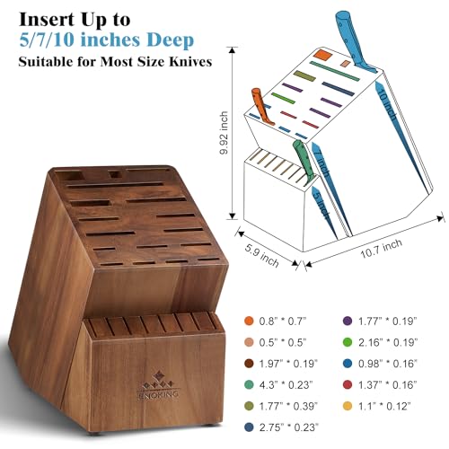 ENOKING Knife Block without Knives, Large Knife Holder- 25 Slots Acacia Wood Universal Knife Block, Butcher Block Countertop for Knife Storage Organizer - Image 5