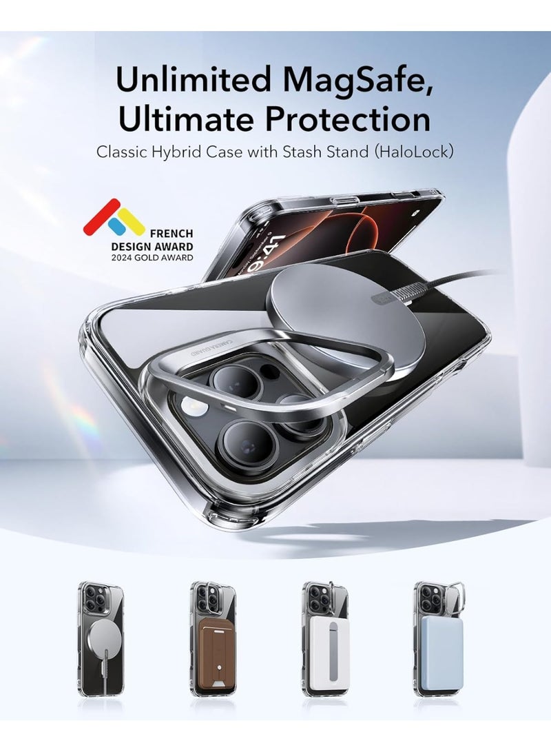 iPhone 16 Pro Max Case – Compatible with MagSafe, Military-Grade Protective Case with Built-in Stash Stand, Scratch-Resistant Back Cover, Classic Series, Clear - Image 4