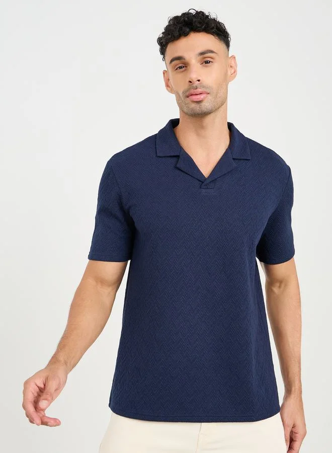 ستايلي Premium Chevron Textured Knit Revere Collar Relaxed Polo