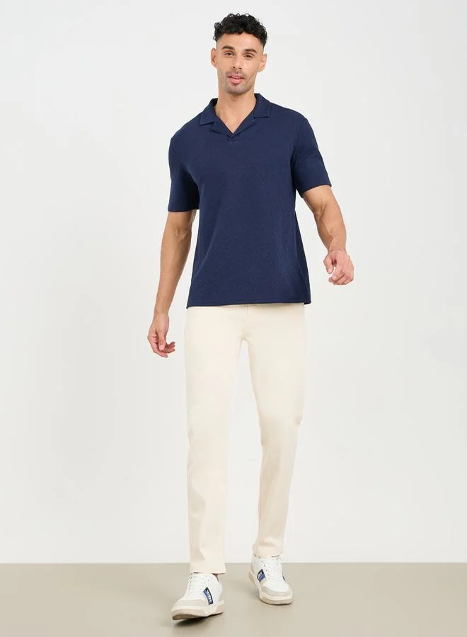 ستايلي Premium Chevron Textured Knit Revere Collar Relaxed Polo