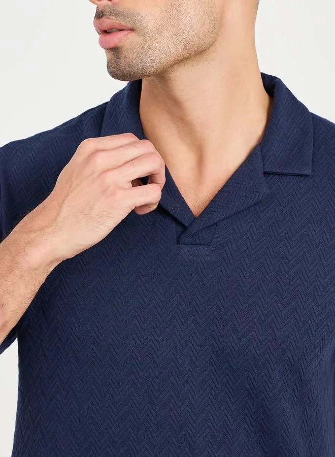 ستايلي Premium Chevron Textured Knit Revere Collar Relaxed Polo
