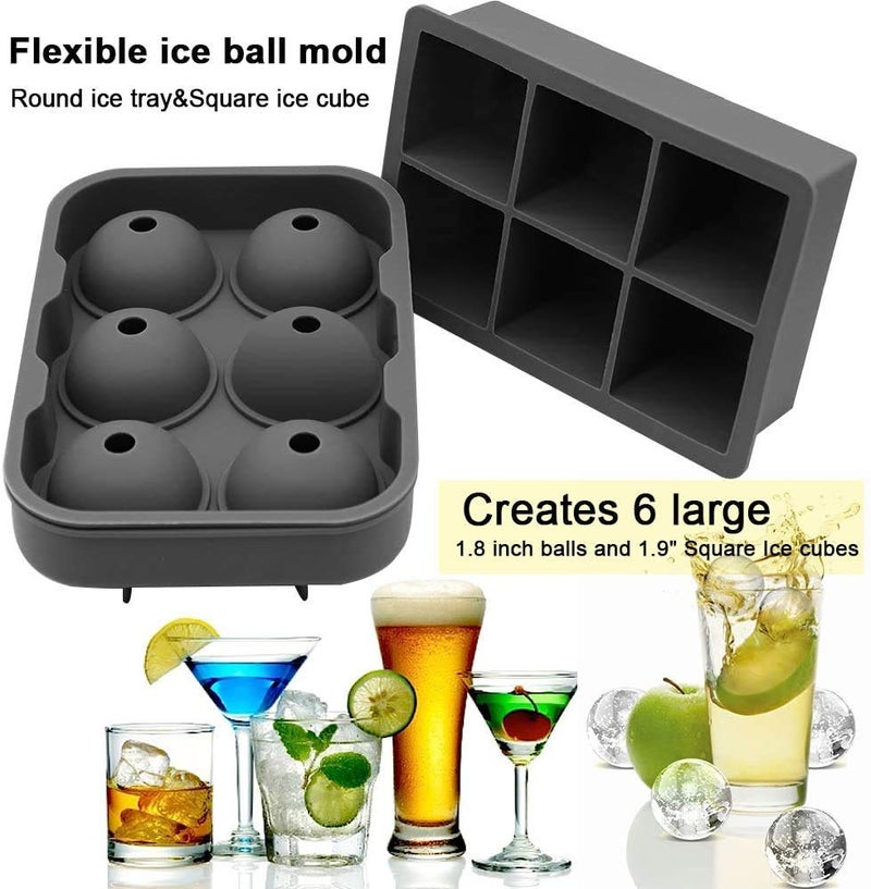 DENSITY COLLECTION Ice Cube Trays Silicone Ice Cube Tray Big Size Ice Cube Molds For Whiskey&Cocktails, Keep Drinks Chilled, Reusable And Bpa Free (Square&Round-Total 2 Pcs),Black - Image 2